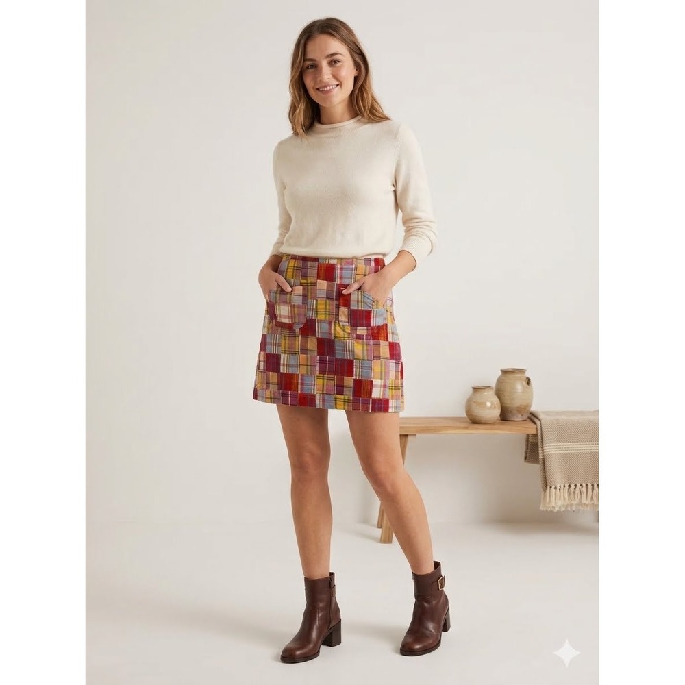 Vintage‎ J.Crew Patchwork Plaid Mini Skirt Madras Cotton A-Line Preppy Academia